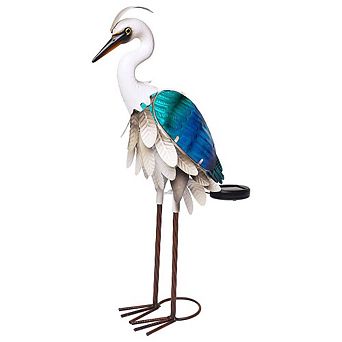 G128 Solar 24 in Coastal Ocean Bird Metal Heron Garden Statue with LED Lights