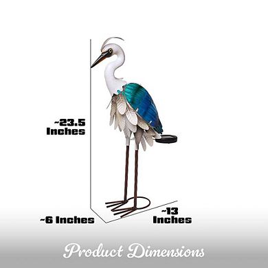 G128 Solar 24 in Coastal Ocean Bird Metal Heron Garden Statue with LED Lights