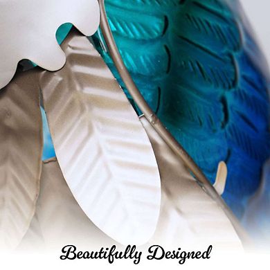 G128 Solar 24 in Coastal Ocean Bird Metal Heron Garden Statue with LED Lights