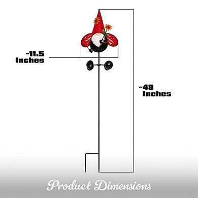 G128 48IN Gnome Labybug Metal Yard Wind Spinner Stake