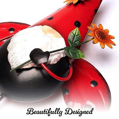 G128 48IN Gnome Labybug Metal Yard Wind Spinner Stake