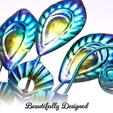 G128 12 Inch Peacock Metal Peacock Garden Statue with Solar-Powered Light