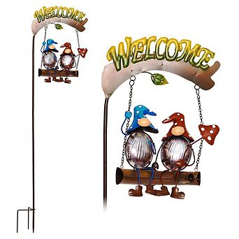 G128 Gnome Solar Lights Garden Stake Decor with Welcome Sign