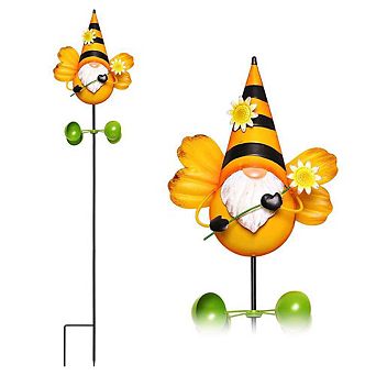 G128 48 in Gnome Bee Metal Yard Wind Spinner Stake