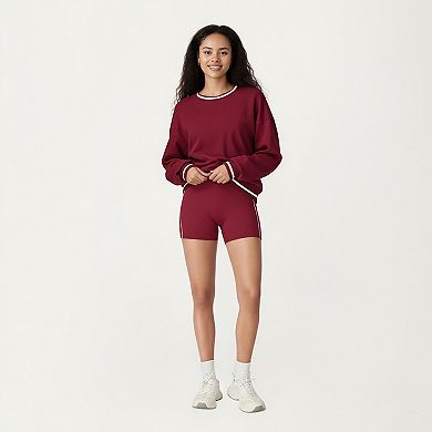Women's Long Sleeve Crew Neck Pullover Sweatshirt with Contrast Trim Ribbed Hem and Relaxed Fit