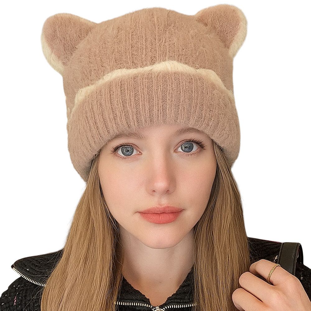 Women Sepia Winter Beanie Hats Knit Ear Flaps Cute Stuffed Bear Ears Fleece Bear Hat for Winter Furry Ears Beanie Plush Bear Superrr  main image 3