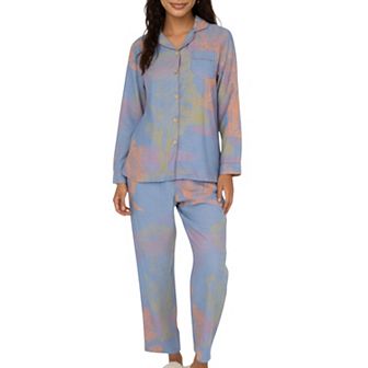 Women's 2 pc Long Sleeve Button Front Top and Relaxed Fit Pants Pajama Set with Abstract Print