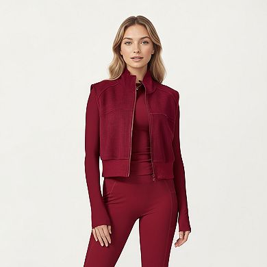 Women's Cropped Zip Closure Vest with Stand Collar and Fitted Hem