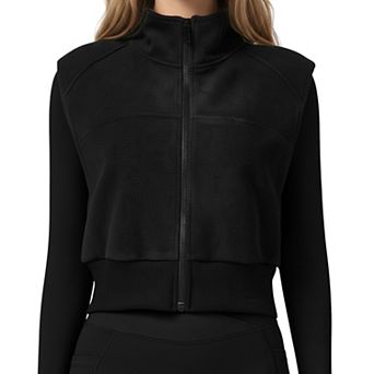 Women's Cropped Zip Closure Vest with Stand Collar and Fitted Hem