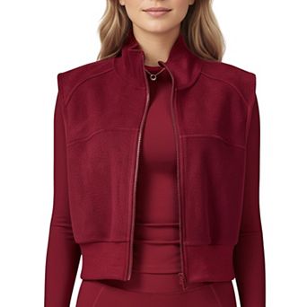 Women's Cropped Zip Closure Vest with Stand Collar and Fitted Hem