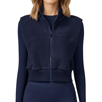 Women's Cropped Zip Closure Vest with Stand Collar and Fitted Hem