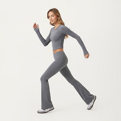 Women's High Waist Flare Leg Pants with Foldover Waistband and Stretch Performance Fabric