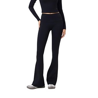 Women's High Waist Flare Leg Pants with Foldover Waistband and Stretch Performance Fabric