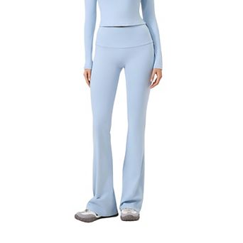 Women's High Waist Flare Leg Pants with Foldover Waistband and Stretch Performance Fabric