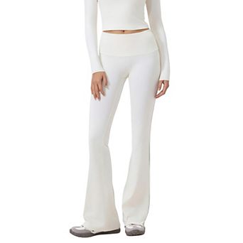 Women's High Waist Flare Leg Pants with Foldover Waistband and Stretch Performance Fabric