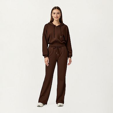 Women's Cropped Zip-Up Hoodie with Drawstring Hood and Long Sleeves