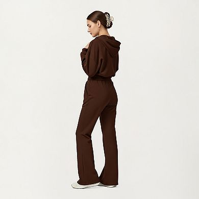 Women's Cropped Zip-Up Hoodie with Drawstring Hood and Long Sleeves