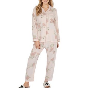 Women's Pajama Set Long Sleeve Button-Up Top with Matching Relaxed Fit Pants Floral Print Sleepwear