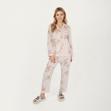 Women's Pajama Set Long Sleeve Button-Up Top with Matching Relaxed Fit Pants Floral Print Sleepwear