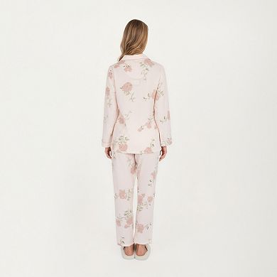 Women's Pajama Set Long Sleeve Button-Up Top with Matching Relaxed Fit Pants Floral Print Sleepwear