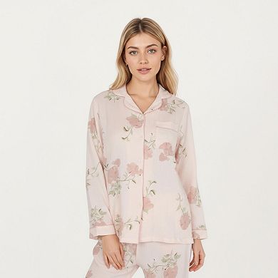 Women's Pajama Set Long Sleeve Button-Up Top with Matching Relaxed Fit Pants Floral Print Sleepwear