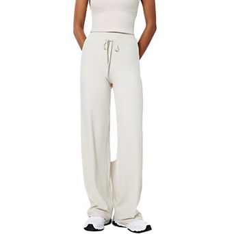 Women's High Waist Wide Leg Pants with Drawstring Tie and Soft Stretch Fabric