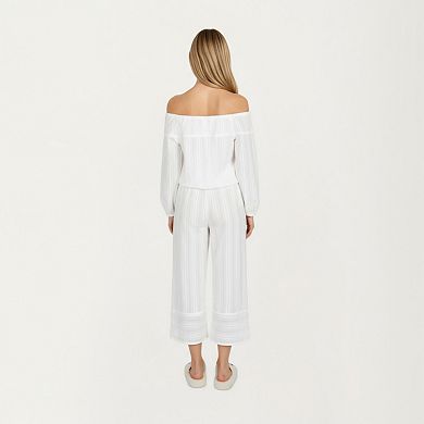 Women's 2-Piece Set Long Sleeve Gathered Neckline Top and Relaxed Fit Pants Pajama Set