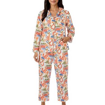 Women's 2 pc Set Abstract Print Button-Up V-Neck Pajama Top and Matching Pants