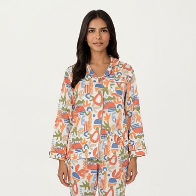 Women's 2-Piece Set Abstract Print Button-Up V-Neck Pajama Top and Matching Pants