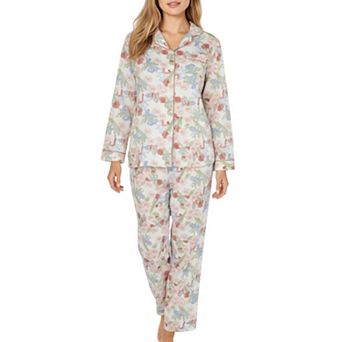 Women's 2 pc Set Floral Print Button-Up Long Sleeve Pajama Top and Matching Pants