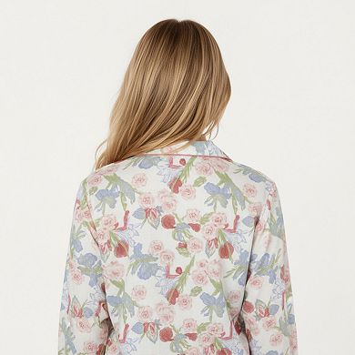 Women's 2-Piece Set Floral Print Button-Up Long Sleeve Pajama Top and Matching Pants