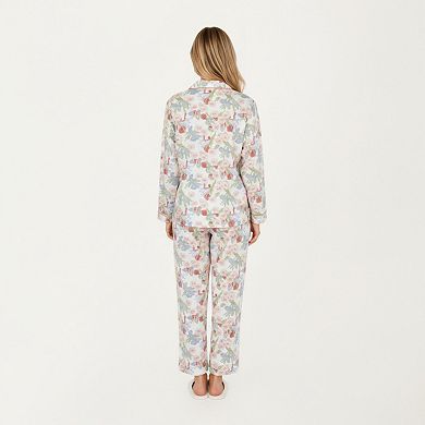 Women's 2-Piece Set Floral Print Button-Up Long Sleeve Pajama Top and Matching Pants