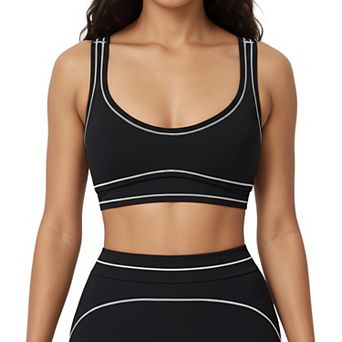 Women's Sports Bra with Scoop Neck, Wide Straps, and Contrast Stitch Detailing for Medium Support