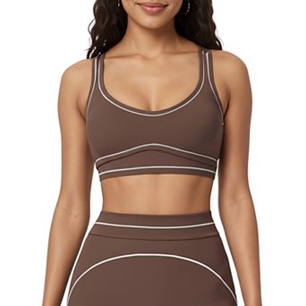 Women's Sports Bra with Scoop Neck, Wide Straps, and Contrast Stitch Detailing for Medium Support