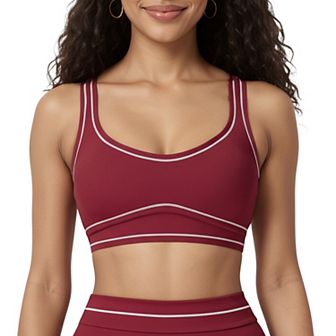 Women's Sports Bra with Scoop Neck, Wide Straps, and Contrast Stitch Detailing for Medium Support