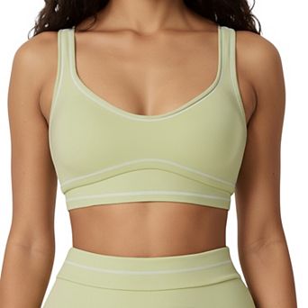 Women's Sports Bra with Scoop Neck, Wide Straps, and Contrast Stitch Detailing for Medium Support