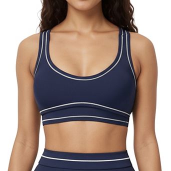 Women's Sports Bra with Scoop Neck, Wide Straps, and Contrast Stitch Detailing for Medium Support