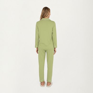 Women's 2-Piece Set Long Sleeve Button Front Top and Matching Relaxed Fit Pants Pajama Set