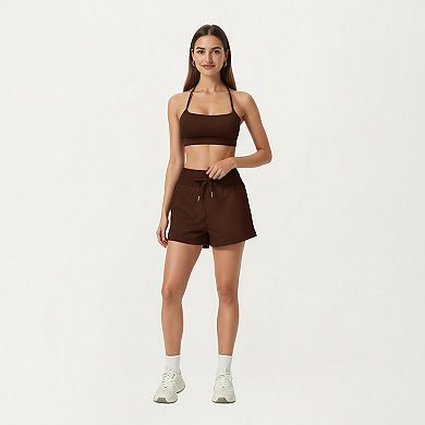 Women's High Waist Drawstring Athletic Shorts with Soft Stretch Fabric and Side Pockets
