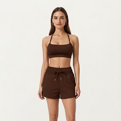 Women's High Waist Drawstring Athletic Shorts with Soft Stretch Fabric and Side Pockets