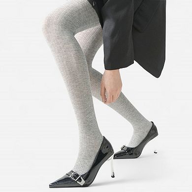 Women's Ribbed Knit Opaque Tights with Soft Stretch Fabric and Elastic Waistband