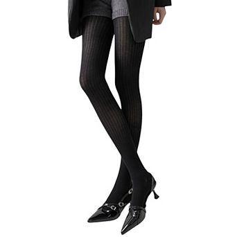 Women's Ribbed Knit Opaque Tights with Soft Stretch Fabric and Elastic Waistband