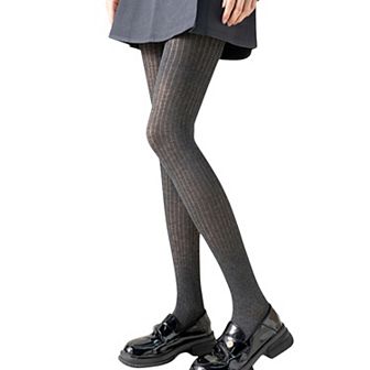 Women's Ribbed Knit Opaque Tights with Soft Stretch Fabric and Elastic Waistband