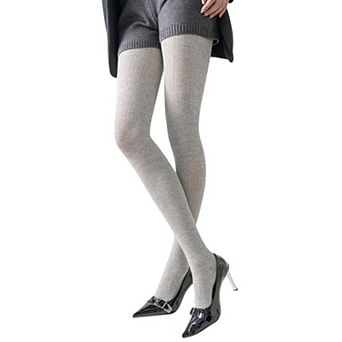 Women's Ribbed Knit Opaque Tights with Soft Stretch Fabric and Elastic Waistband