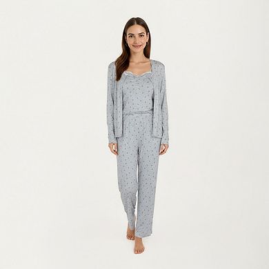 Women's 3-Piece Set Long Sleeve Padded Button Top, Camisole, and Relaxed Fit Pants Pajama Set