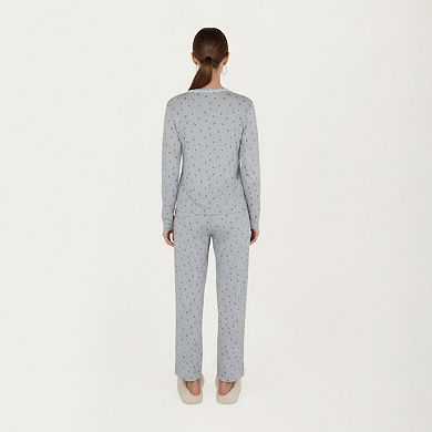 Women's 3-Piece Set Long Sleeve Padded Button Top, Camisole, and Relaxed Fit Pants Pajama Set
