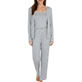 Women's 3 pc Set Long Sleeve Padded Button Top, Camisole, and Relaxed Fit Pants Pajama Set