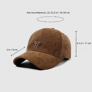 Women's Herringbone Baseball Cap with Bow Accent and Curved Brim