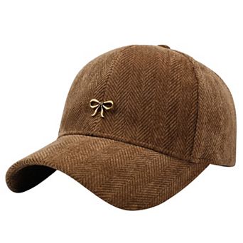 Women's Herringbone Baseball Cap with Bow Accent and Curved Brim