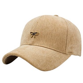 Women's Herringbone Baseball Cap with Bow Accent and Curved Brim